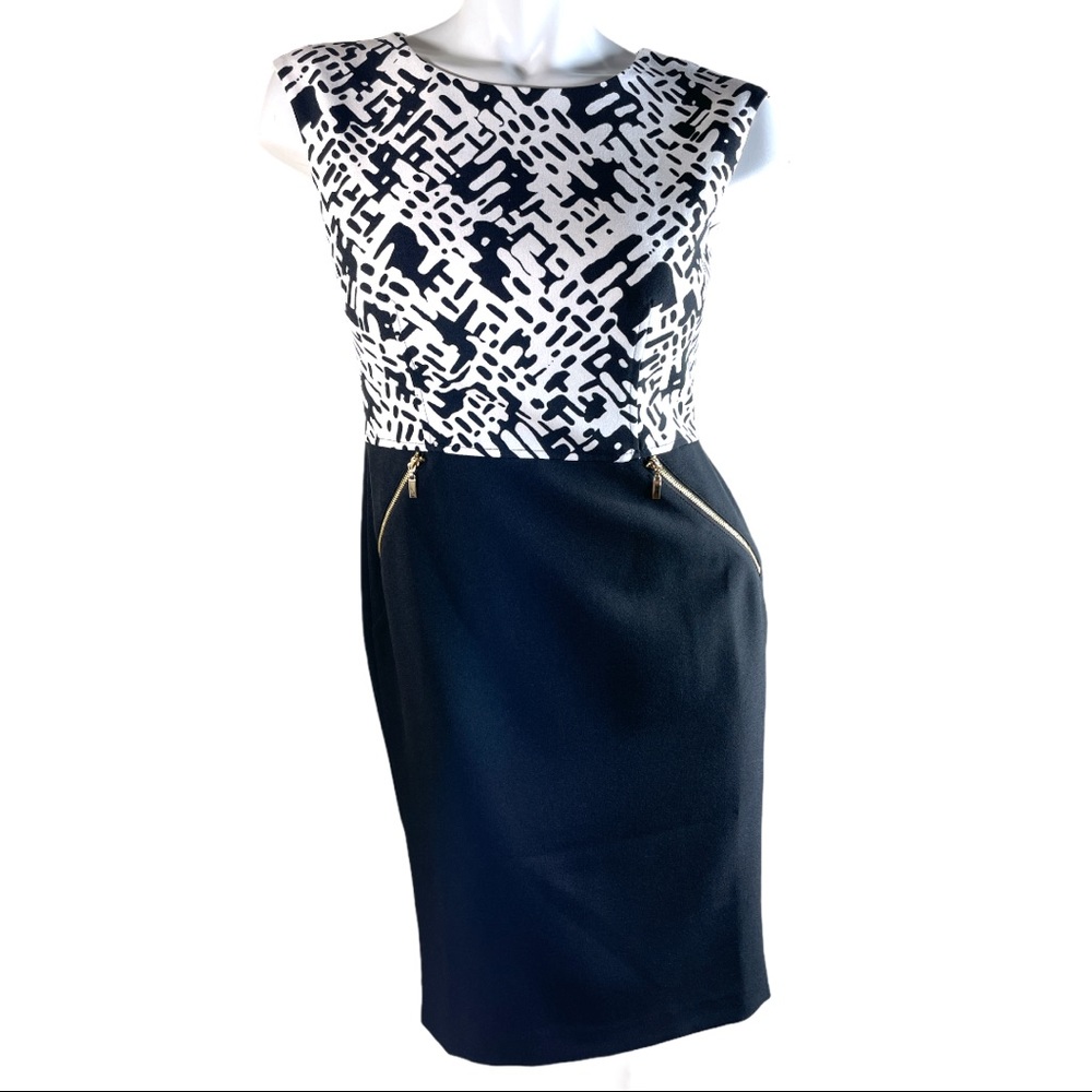 Jones Studio Separates Black & White Career Dress Gold Zipper Accents in Size 4